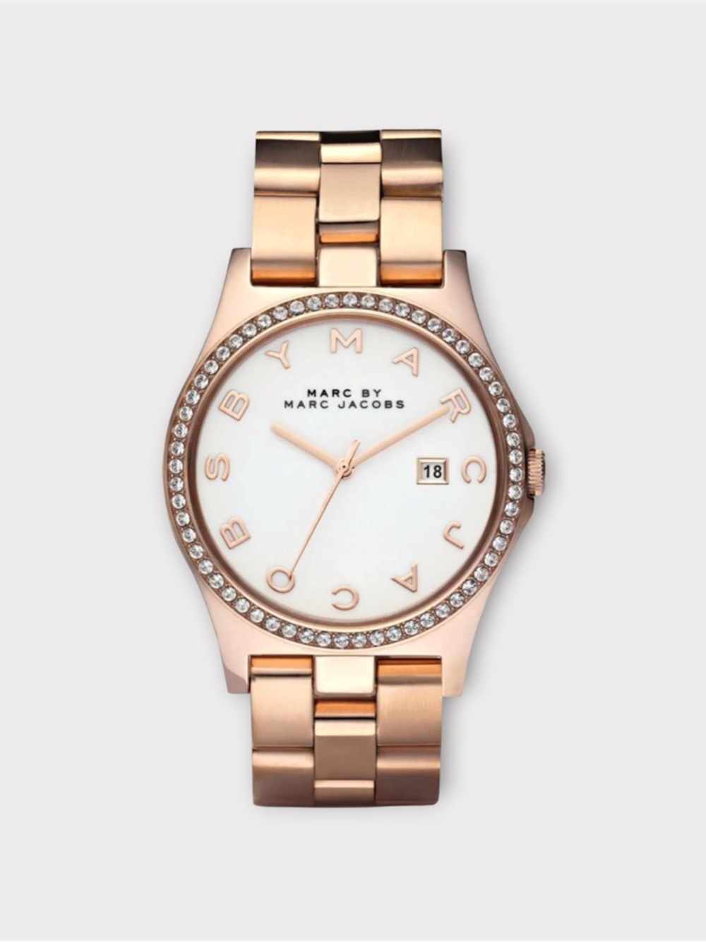 MARC BY MARC JACOBS MBM3079 Rose Gold Crystal Bezel Watch Logo Dial